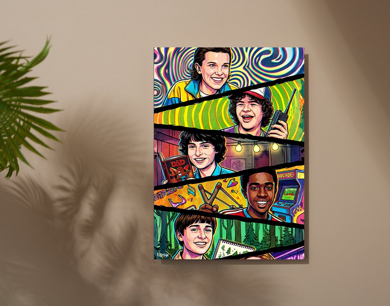 "STRANGER THINGS HAPPY CREW" -Shiny & Sturdy Metallic Poster Art That Pops & Sticks