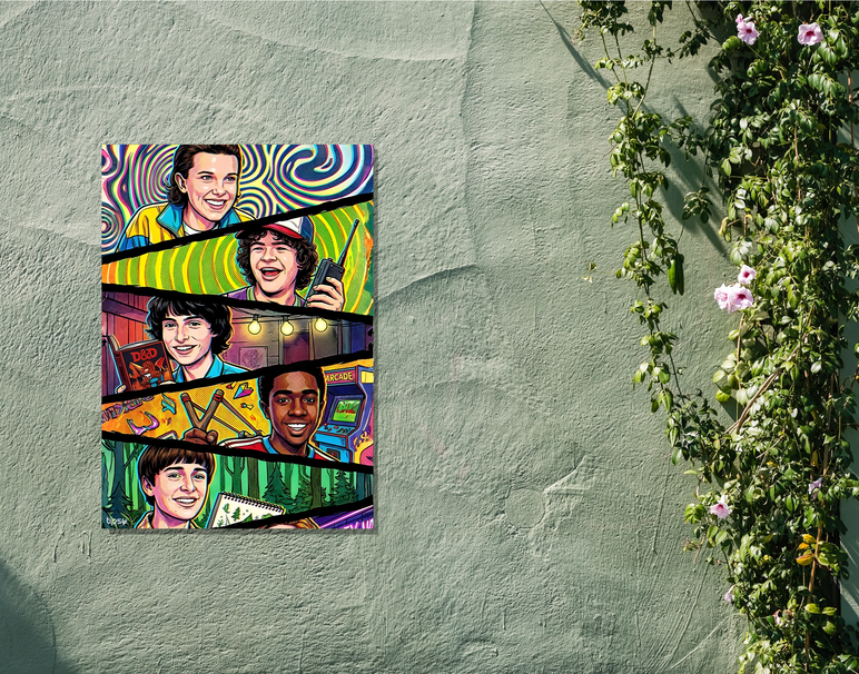 "STRANGER THINGS HAPPY CREW" -Shiny & Sturdy Metallic Poster Art That Pops & Sticks