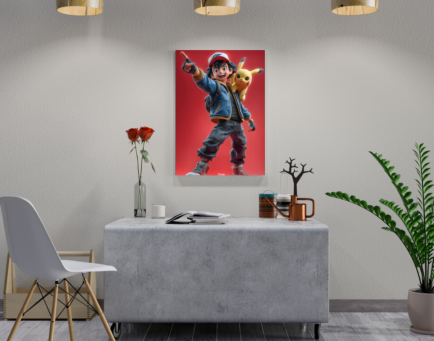 "ASH KETCHUM WITH PIKACHU" -Shiny & Sturdy Metallic Poster Art That Pops & Sticks
