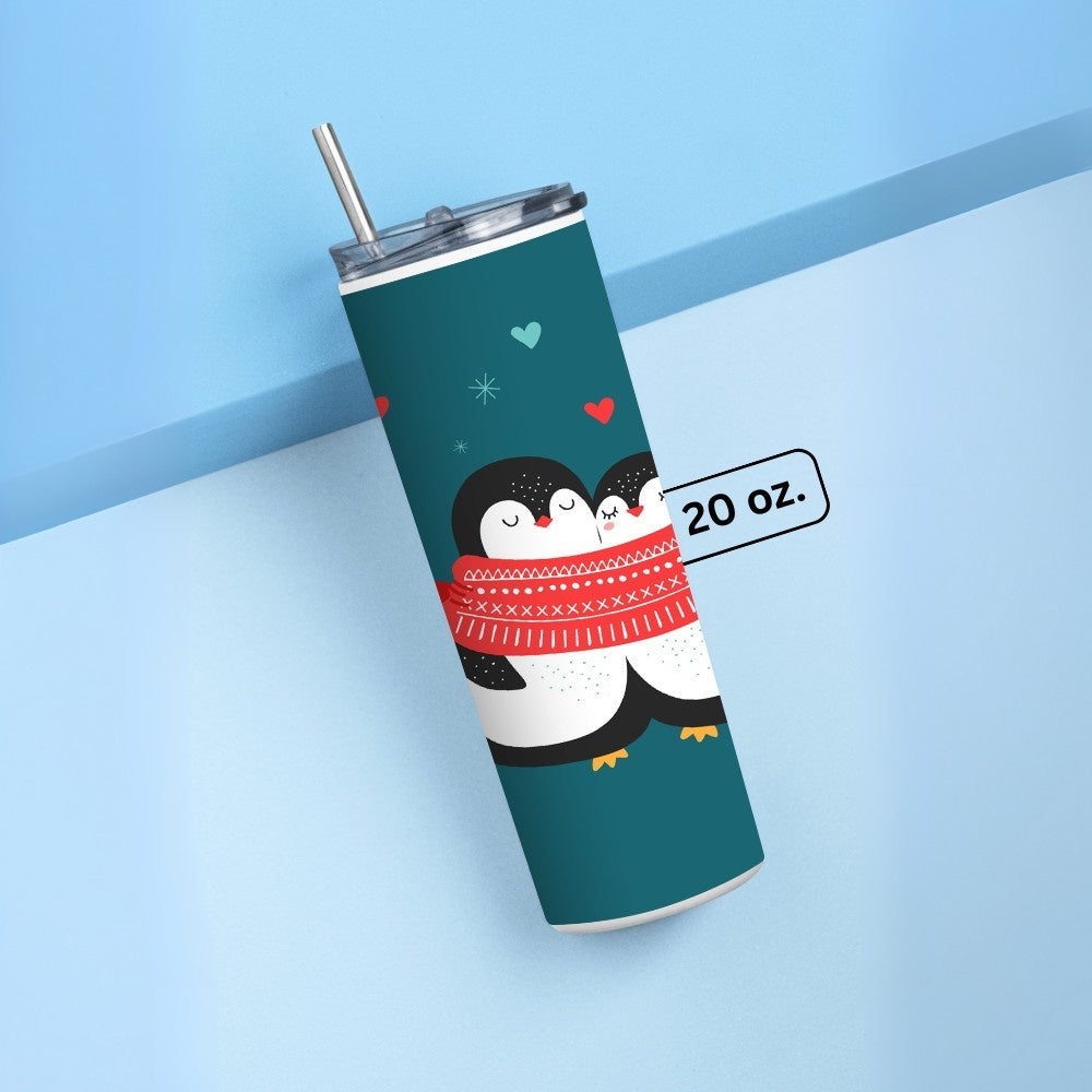 "Penguin Hug" Tumbler with Metal Straw