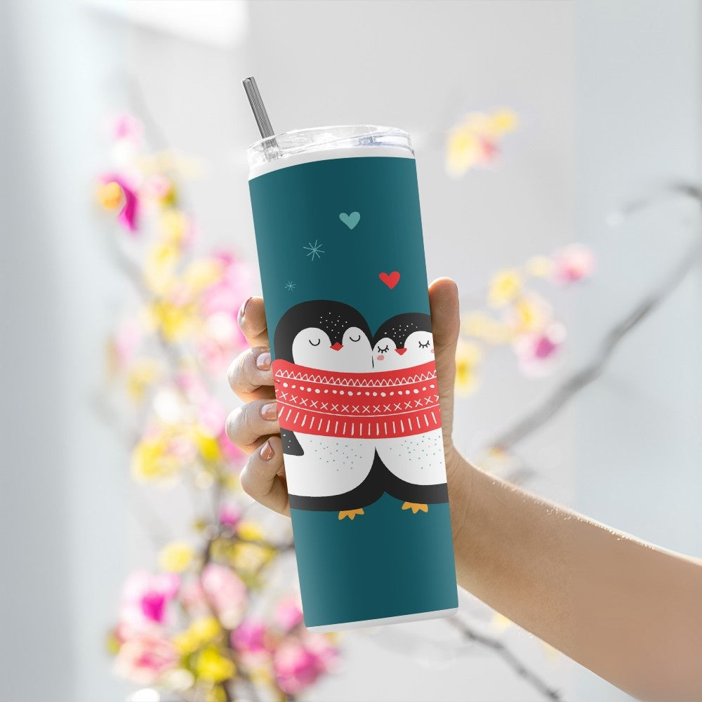"Penguin Hug" Tumbler with Metal Straw