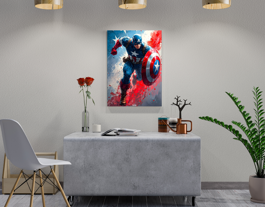 "MARVEL HERO CAPTAIN AMERICA" -Shiny & Sturdy Metallic Poster Art That Pops & Sticks