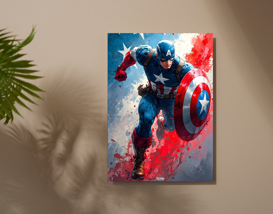 "MARVEL HERO CAPTAIN AMERICA" -Shiny & Sturdy Metallic Poster Art That Pops & Sticks