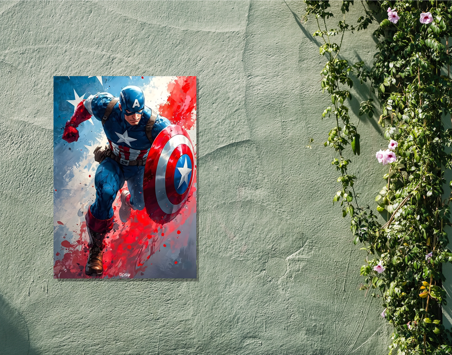 "MARVEL HERO CAPTAIN AMERICA" -Shiny & Sturdy Metallic Poster Art That Pops & Sticks