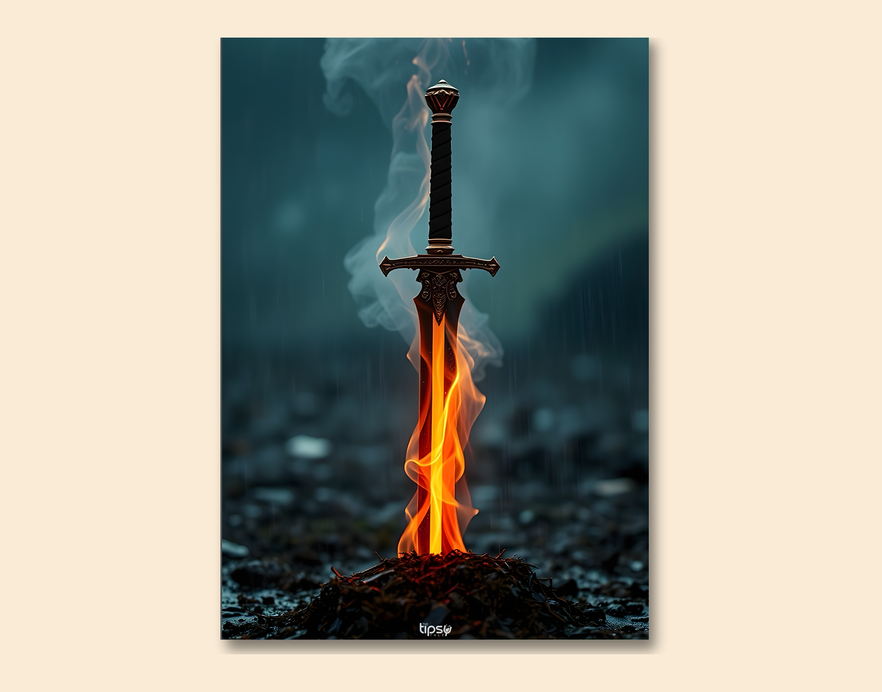 "SWORD OF FIRE " -Shiny & Sturdy Metallic Poster Art That Pops & Sticks