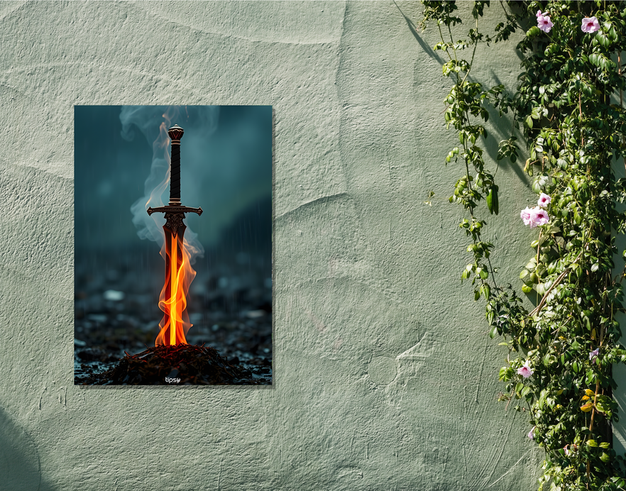 "SWORD OF FIRE " -Shiny & Sturdy Metallic Poster Art That Pops & Sticks