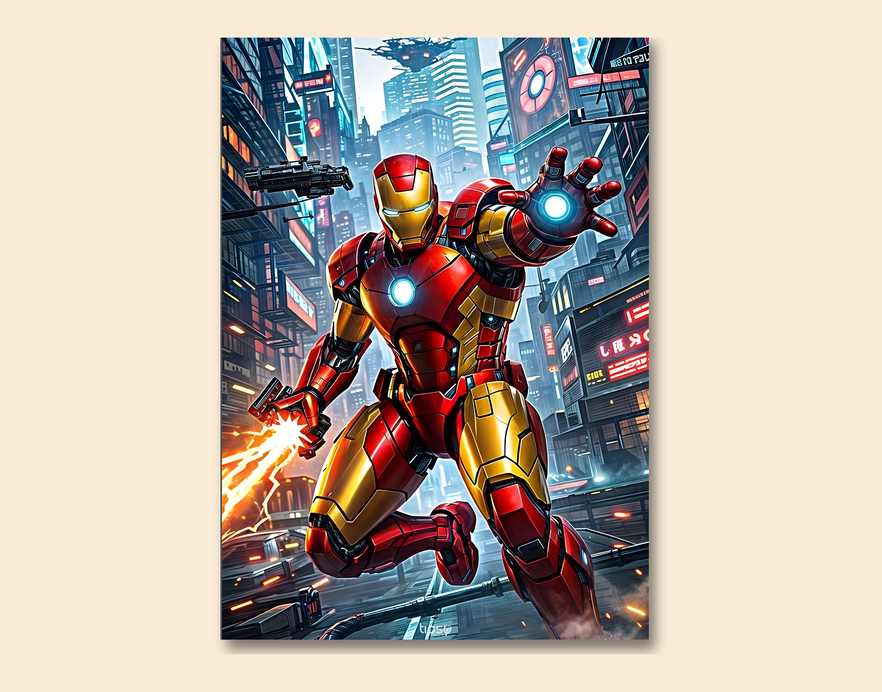 "MARVEL SUPERHERO IRON MAN" -Shiny & Sturdy Metallic Poster Art That Pops & Sticks