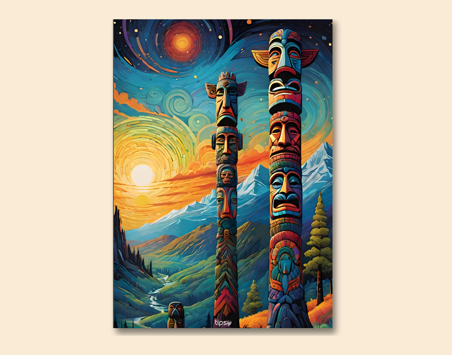 "COLORFUL TOTEM POLES " -Shiny & Sturdy Metallic Poster Art That Pops & Sticks