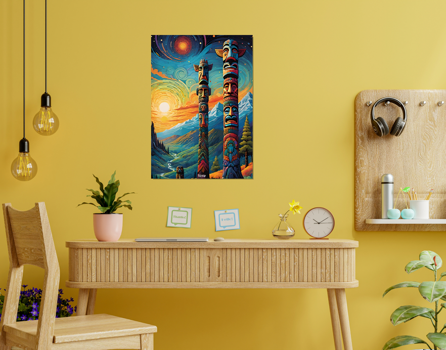 "COLORFUL TOTEM POLES " -Shiny & Sturdy Metallic Poster Art That Pops & Sticks