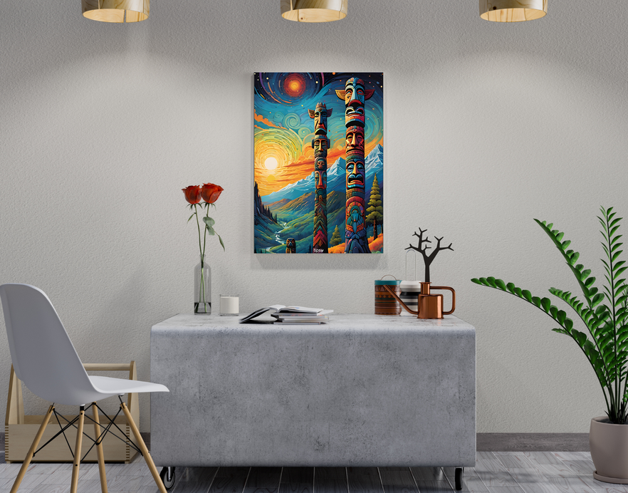 "COLORFUL TOTEM POLES " -Shiny & Sturdy Metallic Poster Art That Pops & Sticks