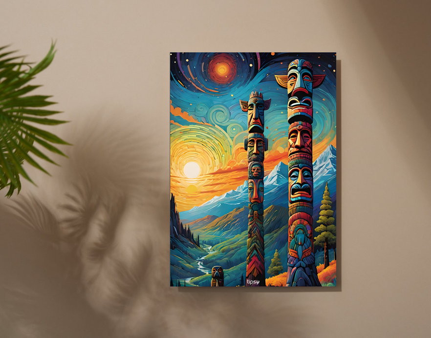 "COLORFUL TOTEM POLES " -Shiny & Sturdy Metallic Poster Art That Pops & Sticks