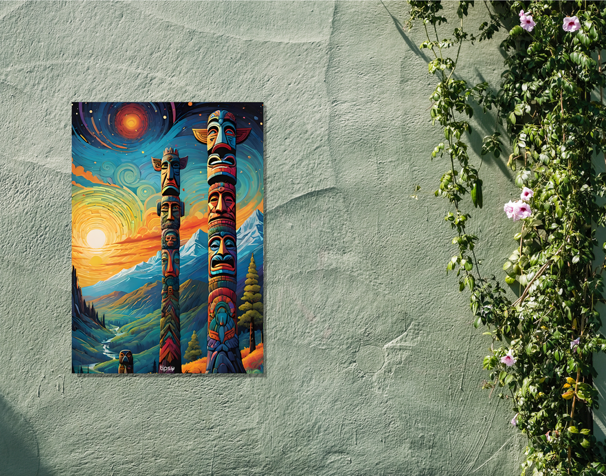 "COLORFUL TOTEM POLES " -Shiny & Sturdy Metallic Poster Art That Pops & Sticks