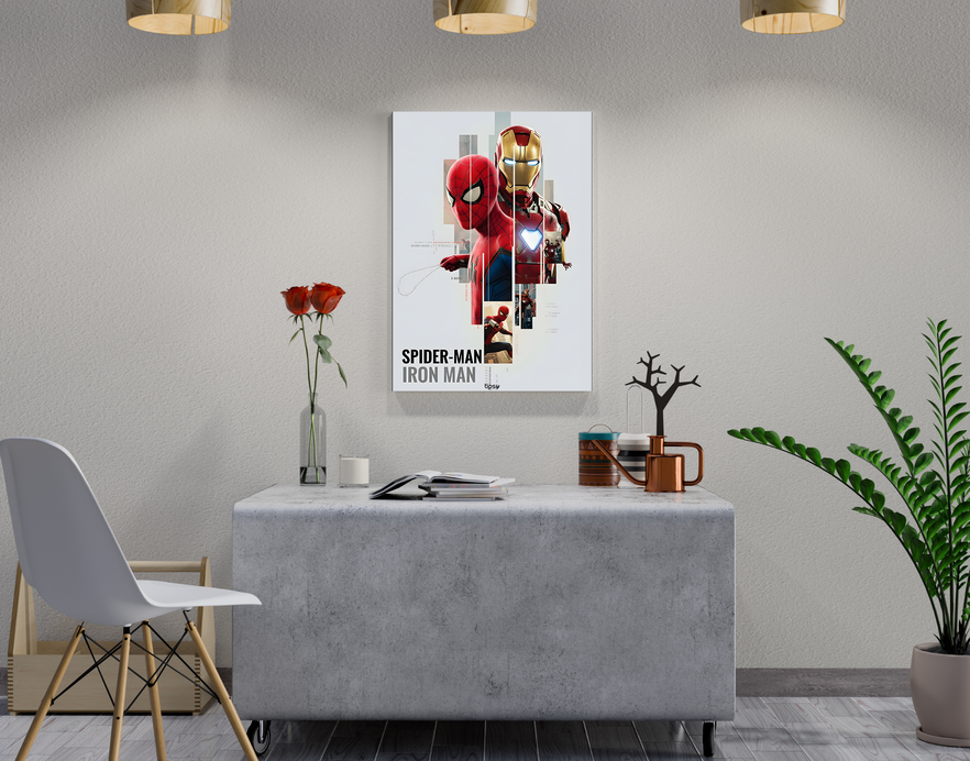 "SPIDER MAN & IRON MAN " -Shiny & Sturdy Metallic Poster Art That Pops & Sticks