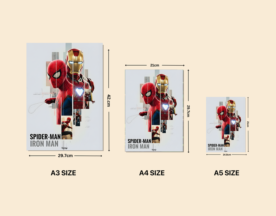 "SPIDER MAN & IRON MAN " -Shiny & Sturdy Metallic Poster Art That Pops & Sticks