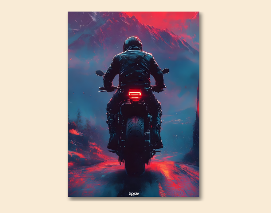 "CYBERPUNK BIKERS " -Shiny & Sturdy Metallic Poster Art That Pops & Sticks