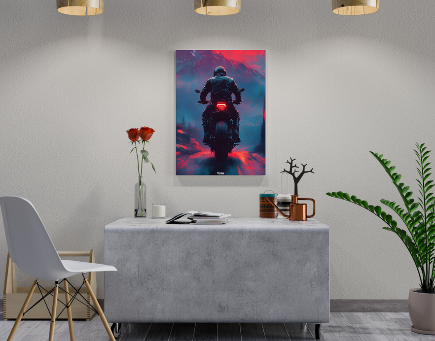 "CYBERPUNK BIKERS " -Shiny & Sturdy Metallic Poster Art That Pops & Sticks