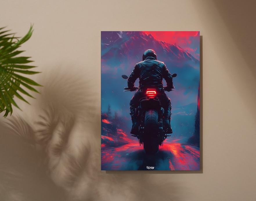 "CYBERPUNK BIKERS " -Shiny & Sturdy Metallic Poster Art That Pops & Sticks