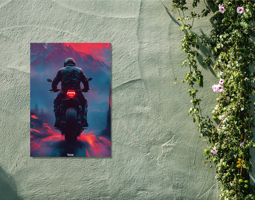 "CYBERPUNK BIKERS " -Shiny & Sturdy Metallic Poster Art That Pops & Sticks