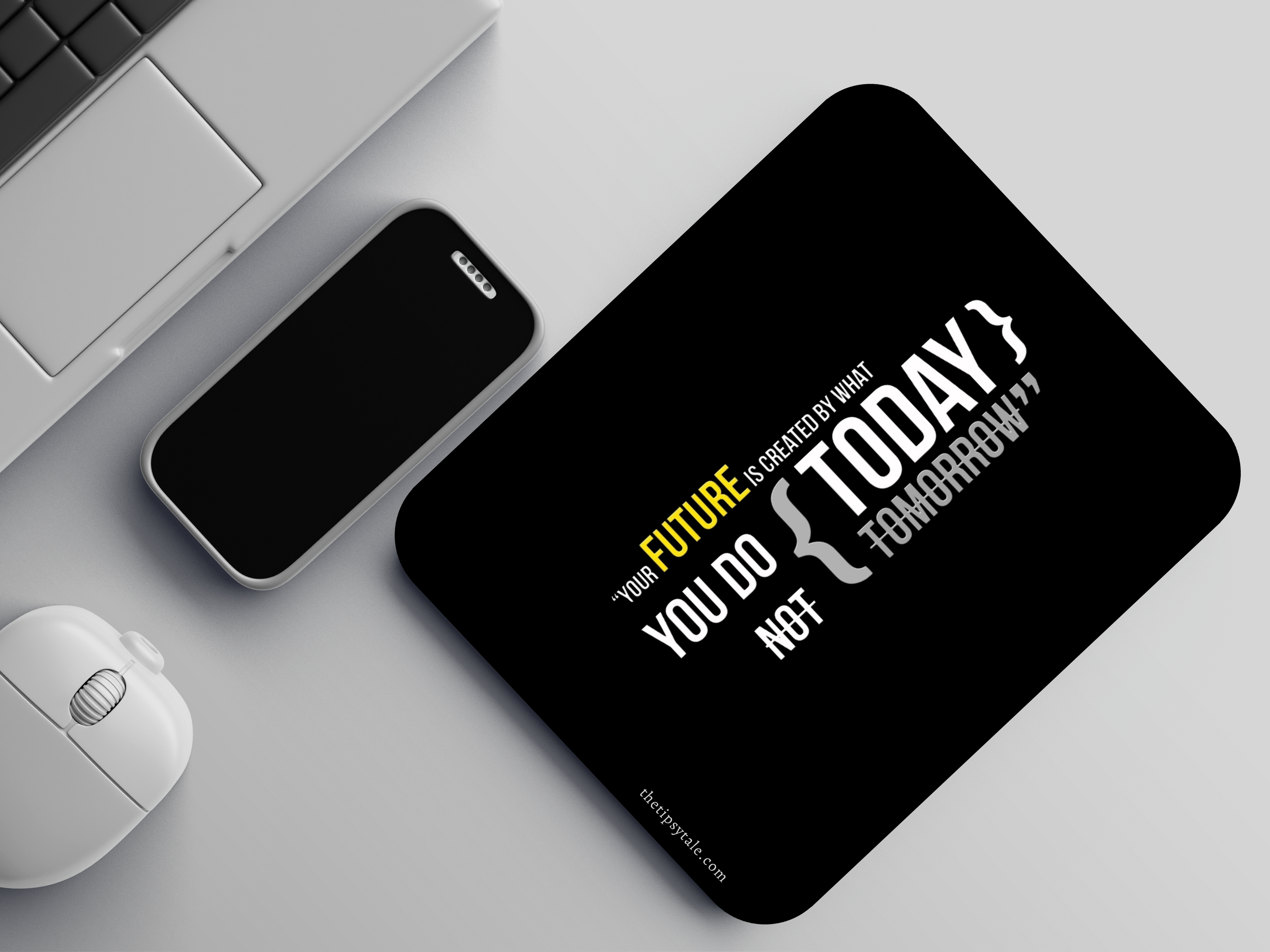 "FUTURE IS CREATED WITH TODAY: MOTIVATIONAL" Mousepad Enhance Your Workspace with Style