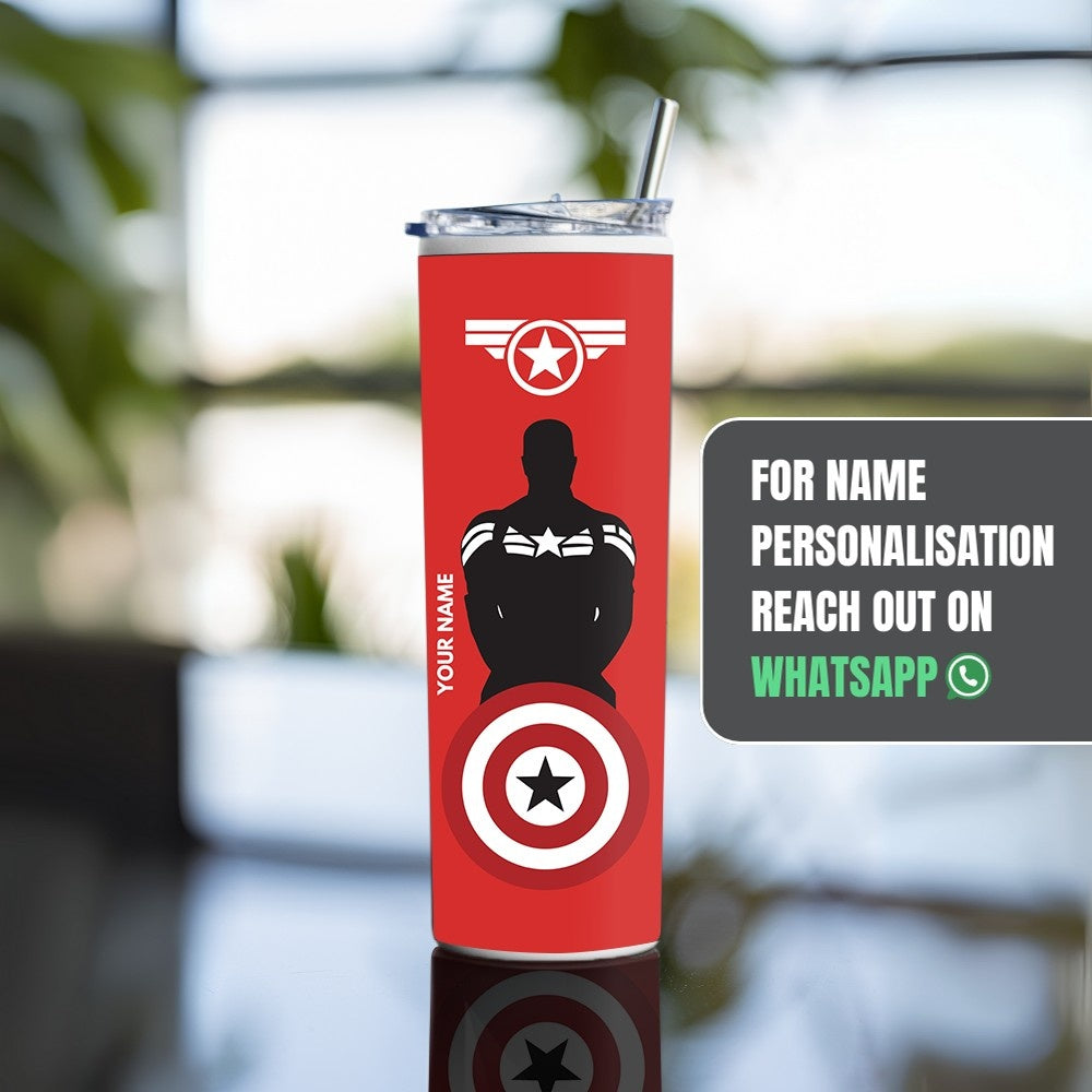 "Captain America Minimal art" Tumbler with Metal Straw