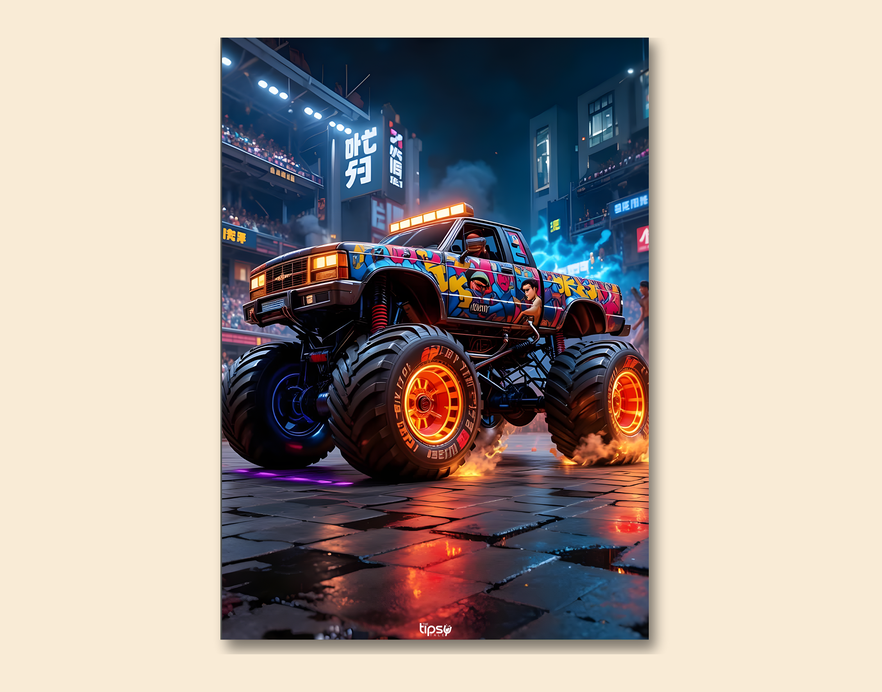 "MONSTER TRUCK " -Shiny & Sturdy Metallic Poster Art That Pops & Sticks