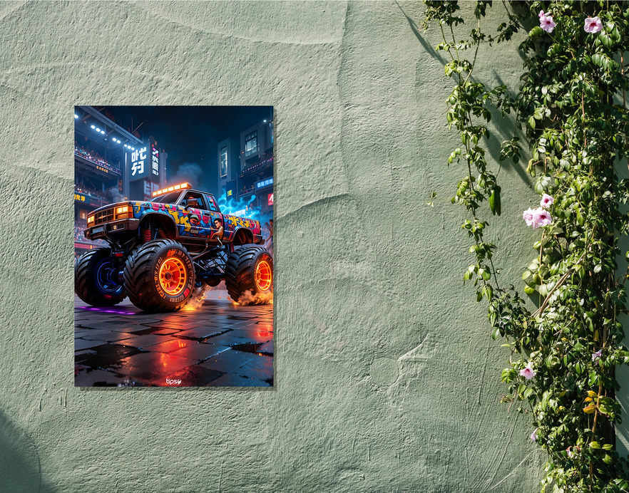 "MONSTER TRUCK " -Shiny & Sturdy Metallic Poster Art That Pops & Sticks