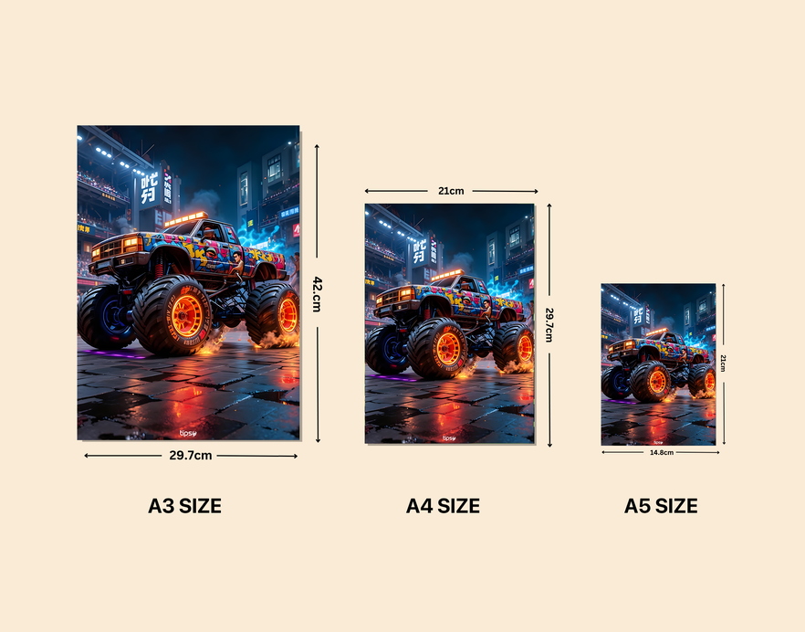 "MONSTER TRUCK " -Shiny & Sturdy Metallic Poster Art That Pops & Sticks