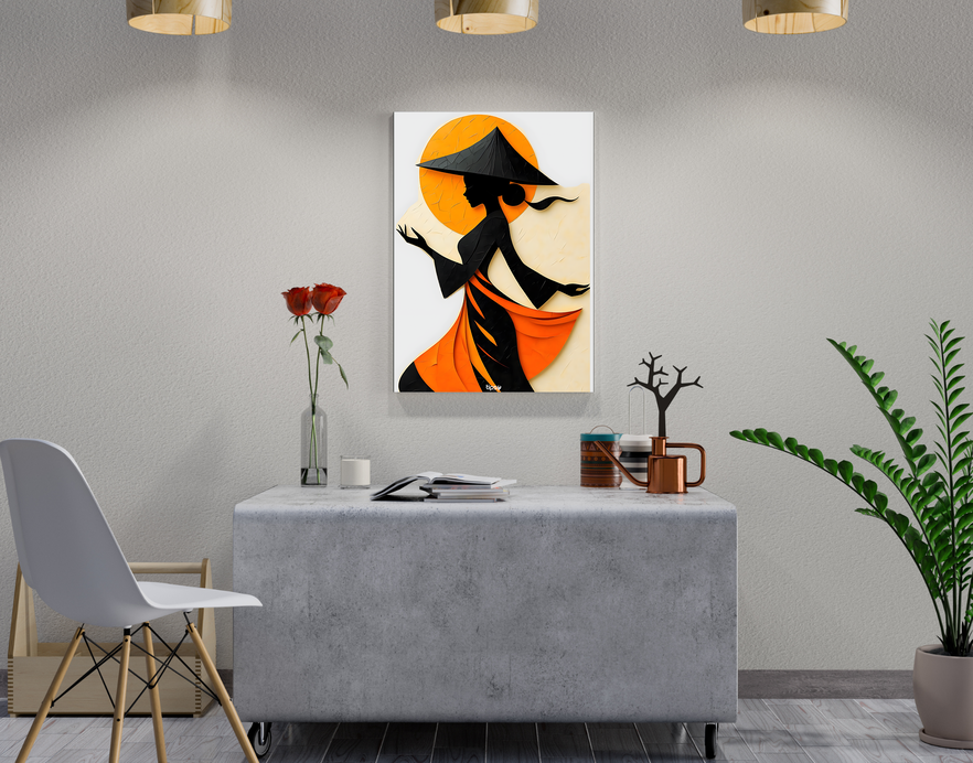 "ASIAN WOMAN SILHOUETTE CANVAS ART" -Shiny & Sturdy Metallic Poster Art That Pops & Sticks