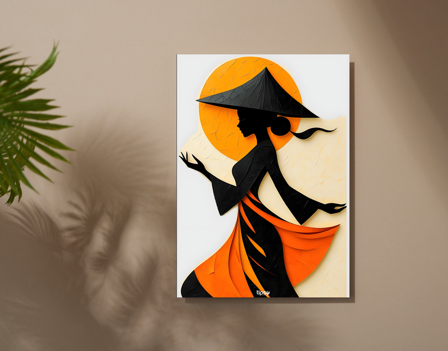 "ASIAN WOMAN SILHOUETTE CANVAS ART" -Shiny & Sturdy Metallic Poster Art That Pops & Sticks