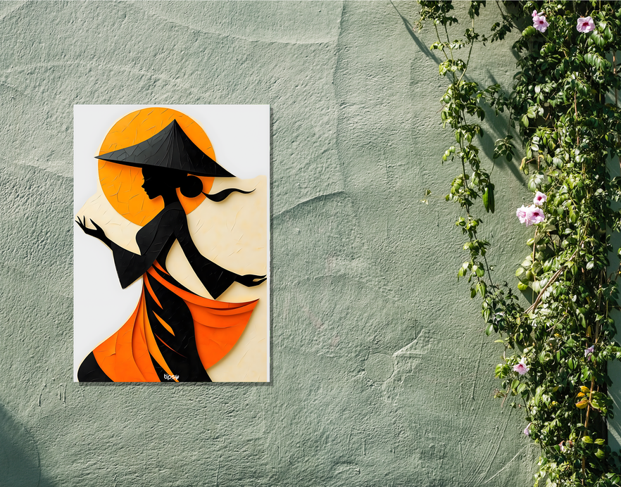 "ASIAN WOMAN SILHOUETTE CANVAS ART" -Shiny & Sturdy Metallic Poster Art That Pops & Sticks