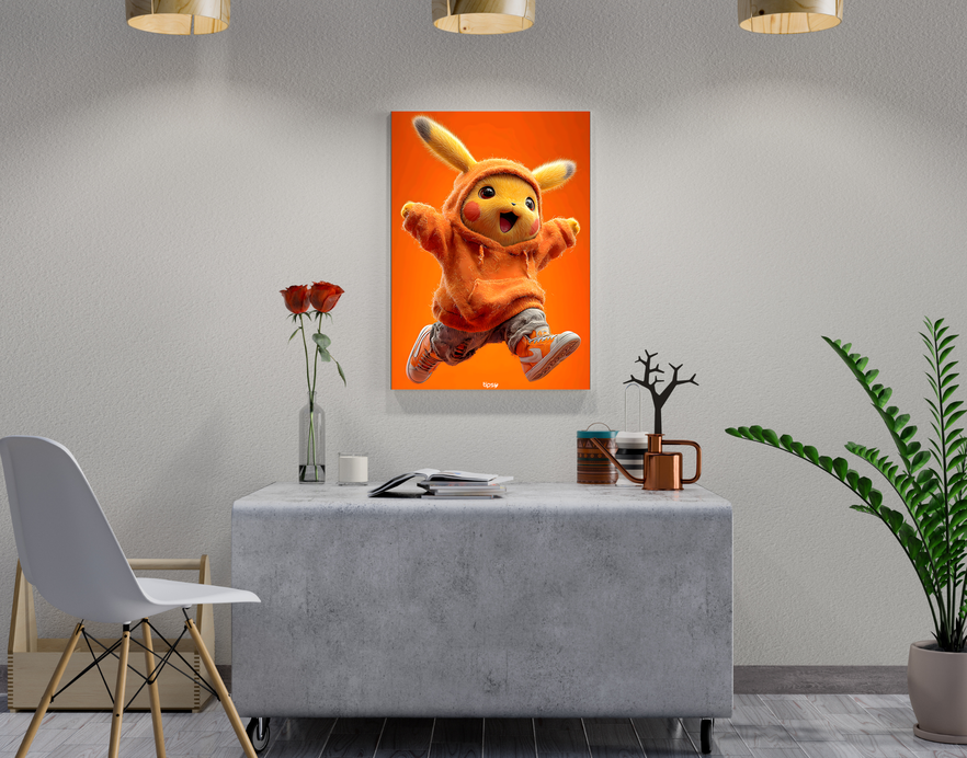 "HAPPY HODDIE PIKACHU" -Shiny & Sturdy Metallic Poster Art That Pops & Sticks