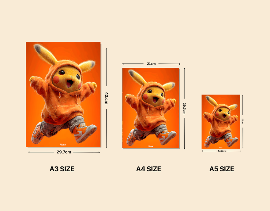 "HAPPY HODDIE PIKACHU" -Shiny & Sturdy Metallic Poster Art That Pops & Sticks