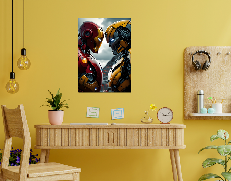 "IRON MAN VS BUMBLEBEE " -Shiny & Sturdy Metallic Poster Art That Pops & Sticks