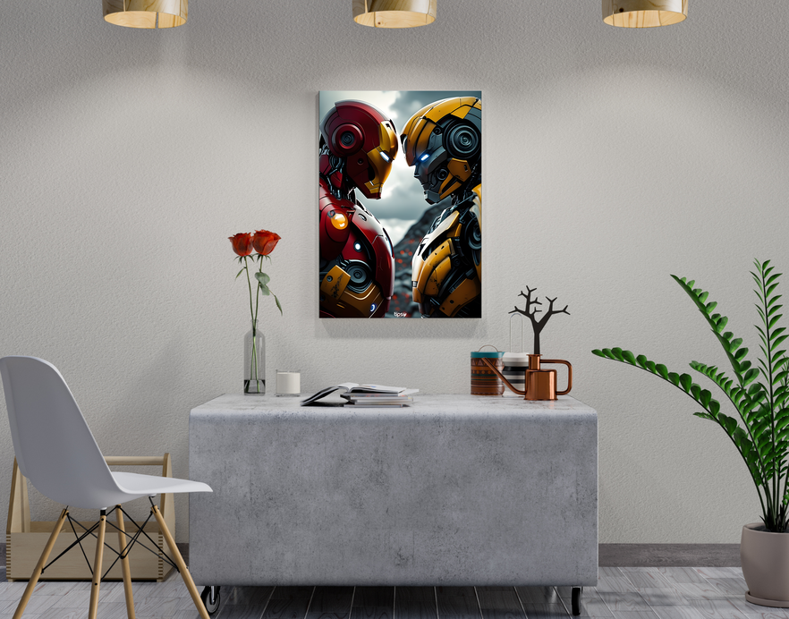 "IRON MAN VS BUMBLEBEE " -Shiny & Sturdy Metallic Poster Art That Pops & Sticks