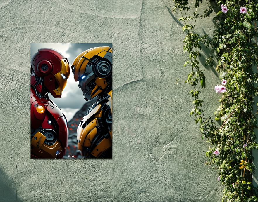 "IRON MAN VS BUMBLEBEE " -Shiny & Sturdy Metallic Poster Art That Pops & Sticks