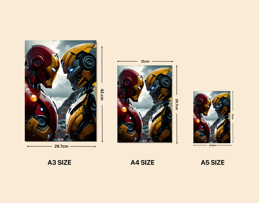 "IRON MAN VS BUMBLEBEE " -Shiny & Sturdy Metallic Poster Art That Pops & Sticks