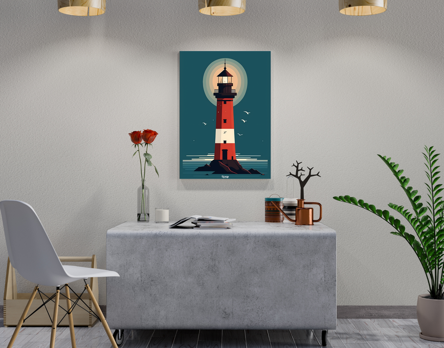 "LIGHTHOUSE ILLUSTRATION" -Shiny & Sturdy Metallic Poster Art That Pops & Sticks