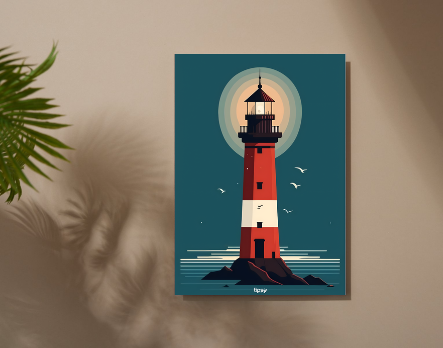 "LIGHTHOUSE ILLUSTRATION" -Shiny & Sturdy Metallic Poster Art That Pops & Sticks