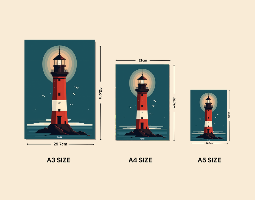 "LIGHTHOUSE ILLUSTRATION" -Shiny & Sturdy Metallic Poster Art That Pops & Sticks