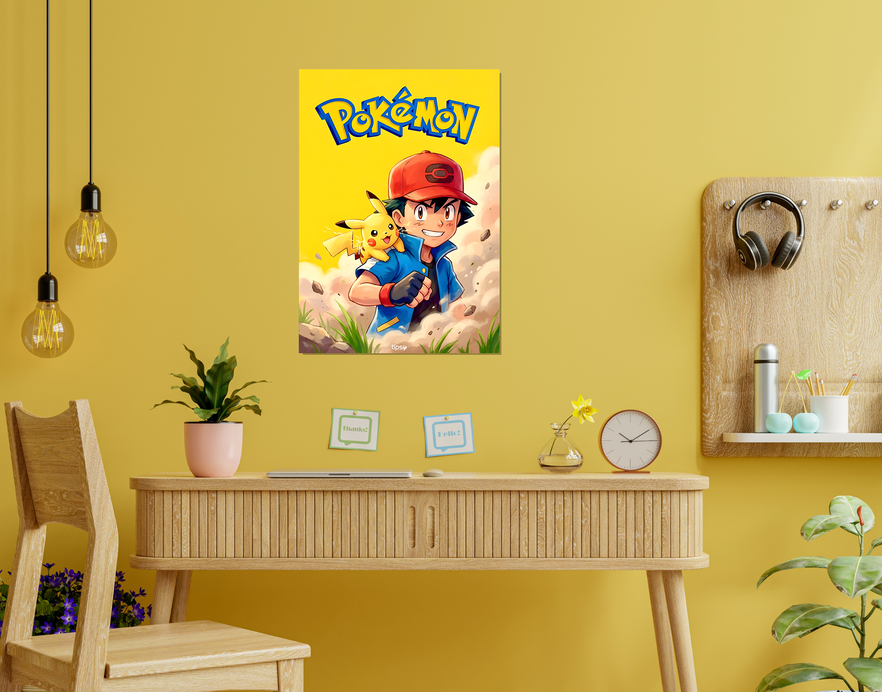"POKEMON : ASH & PIKACHU" -Shiny & Sturdy Metallic Poster Art That Pops & Sticks