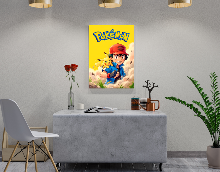 "POKEMON : ASH & PIKACHU" -Shiny & Sturdy Metallic Poster Art That Pops & Sticks
