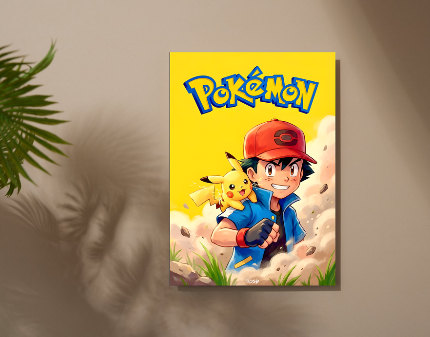 "POKEMON : ASH & PIKACHU" -Shiny & Sturdy Metallic Poster Art That Pops & Sticks