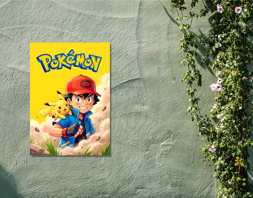 "POKEMON : ASH & PIKACHU" -Shiny & Sturdy Metallic Poster Art That Pops & Sticks