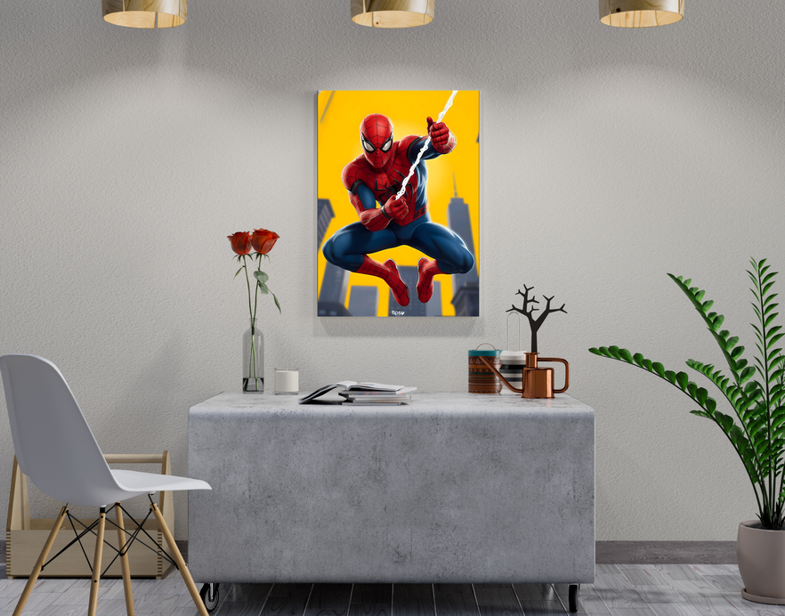"SPIDERMAN WEB STRIKE " -Shiny & Sturdy Metallic Poster Art That Pops & Sticks