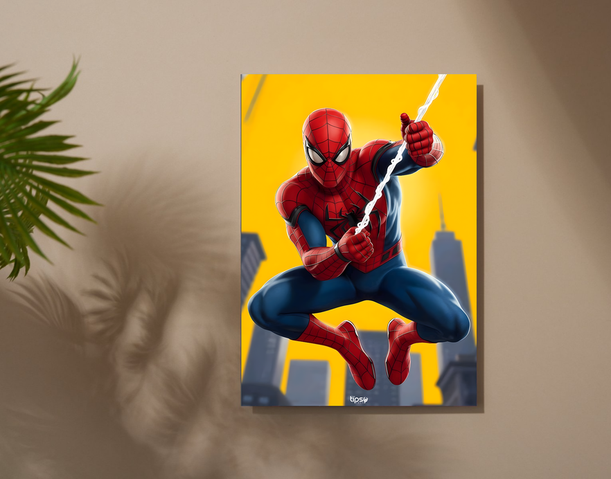 "SPIDERMAN WEB STRIKE " -Shiny & Sturdy Metallic Poster Art That Pops & Sticks