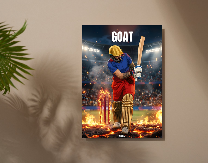 "GOAT - VIRAT KOHLI" -Shiny & Sturdy Metallic Poster Art That Pops & Sticks
