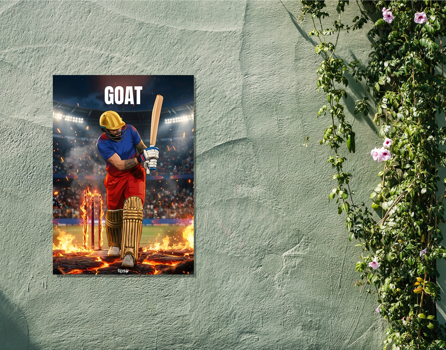 "GOAT - VIRAT KOHLI" -Shiny & Sturdy Metallic Poster Art That Pops & Sticks