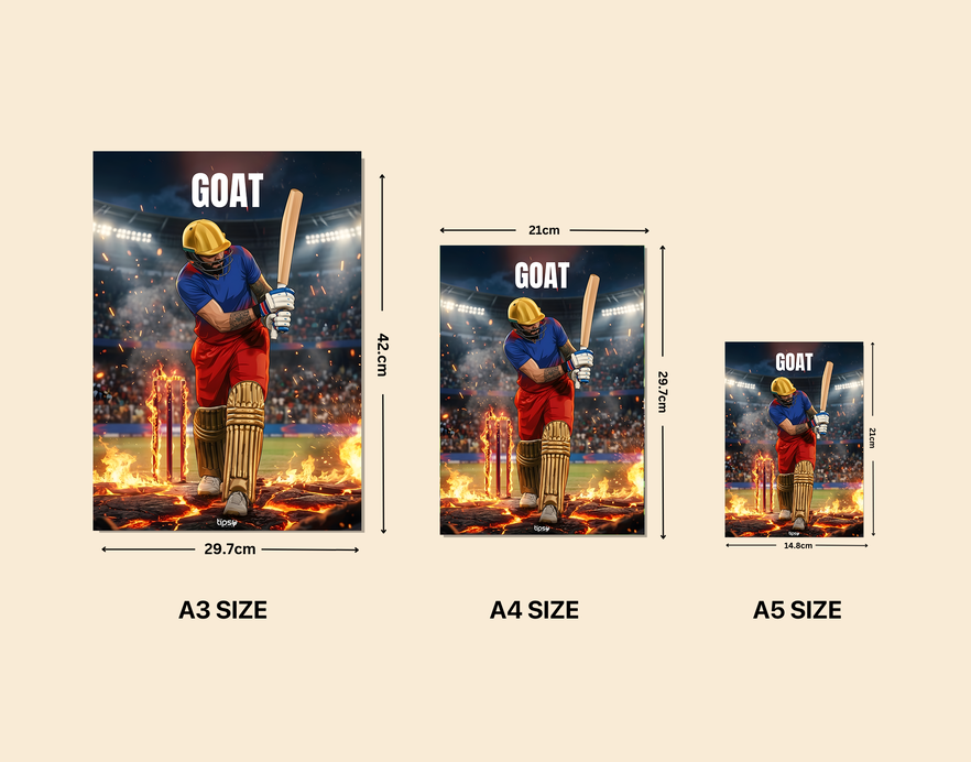 "GOAT - VIRAT KOHLI" -Shiny & Sturdy Metallic Poster Art That Pops & Sticks