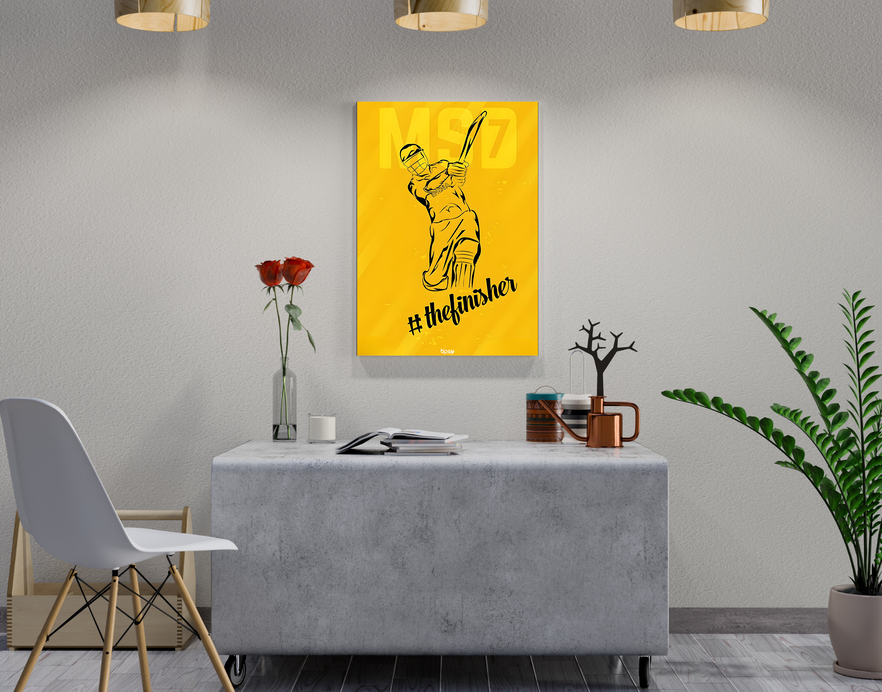 "MSD THE FINISHER: CRICKET FANSHIP" -Shiny & Sturdy Metallic Poster Art That Pops & Sticks
