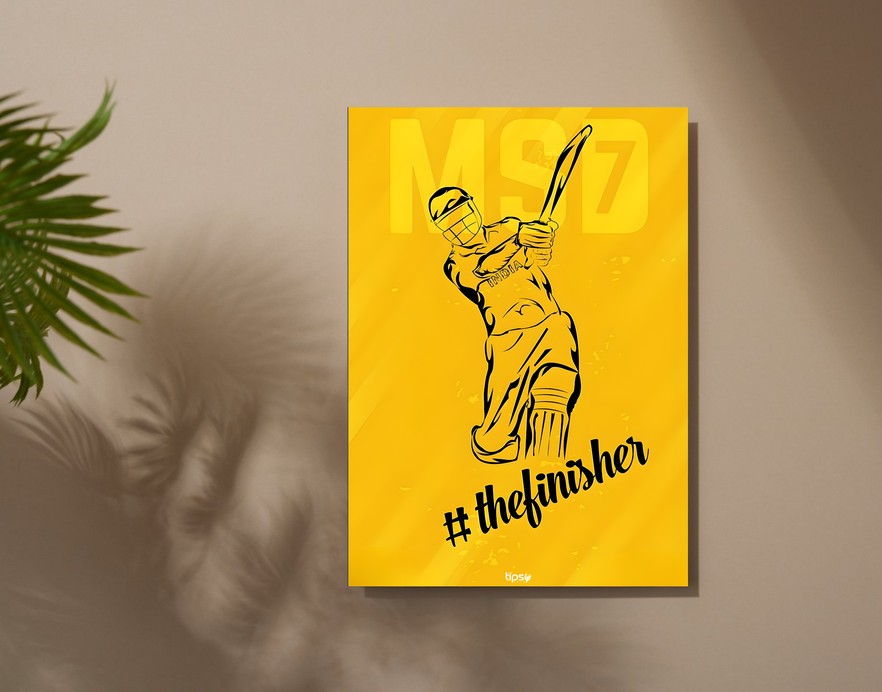 "MSD THE FINISHER: CRICKET FANSHIP" -Shiny & Sturdy Metallic Poster Art That Pops & Sticks